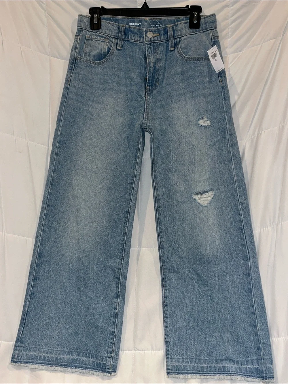 NWT Old Navy Girls 12 Plus High Rise Baggy Light Wash Distressed Jeans